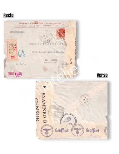 Océanie, Enveloppe Recommandée pour la France, censurée, Colonies