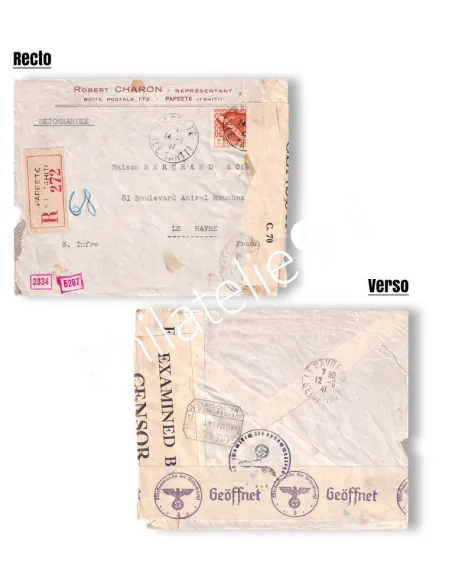 Océanie, Enveloppe Recommandée pour la France, censurée, Colonies