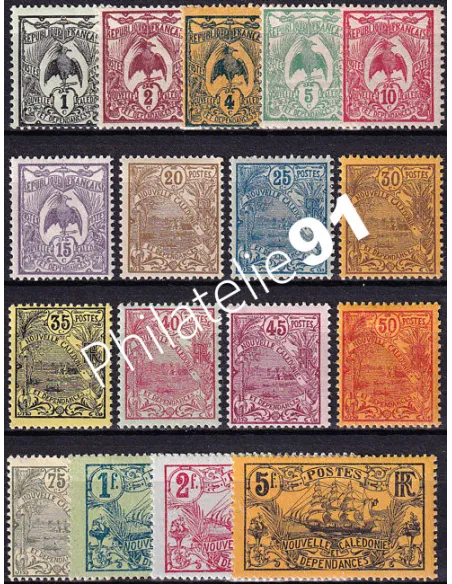 Nouvelle-Calédonie, n° 88 à 104 charnière, timbres des Colonies