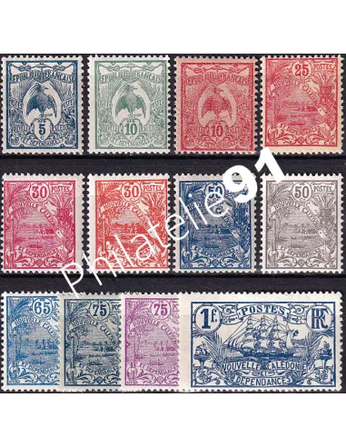 Nouvelle-Calédonie, n° 114 à 125 charnière, timbres des Colonies