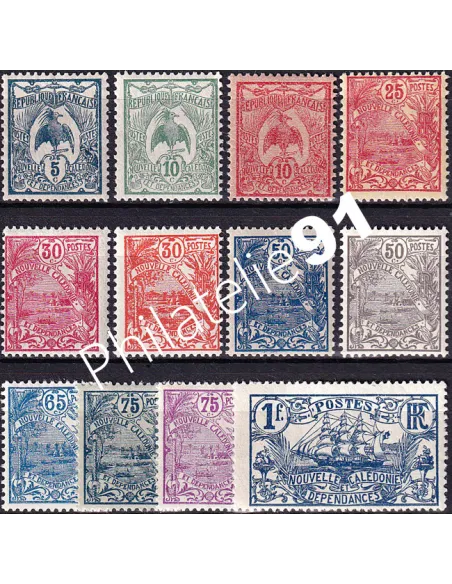 Nouvelle-Calédonie, n° 114 à 125 charnière, timbres des Colonies