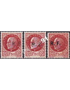 Libération de Bordeaux n° 6, les 3 surcharges, timbres France