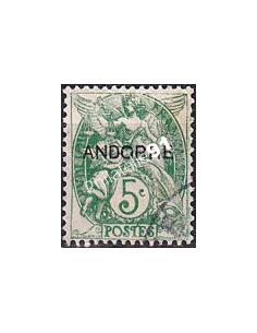 Timbre n° 5 oblitéré, collection timbres Andorre Français