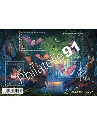 Bloc de 4 Timbres de France n° F4739. Les Chauves-souris. Série nature