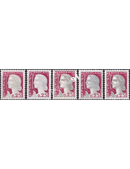 Variétés sur 5 timbres n° 1263, collection timbres France