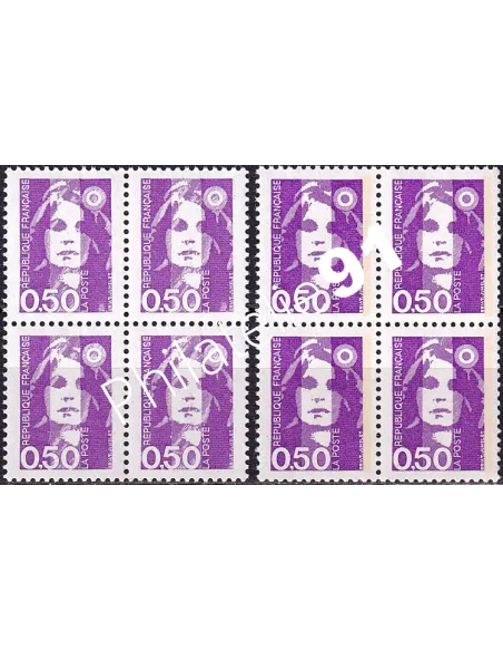 Variété sur bloc de 4 timbres n° 2619, collection timbres France