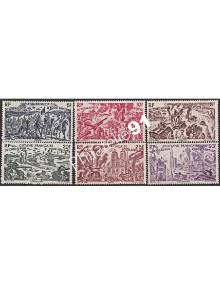 Timbres de GUYANE P.A. n°29 à 34, Tchad au Rhin, Timbres des colonies