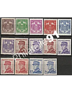 Timbres de Monaco n° - 154 à 166 - Prince Louis II et armoiries