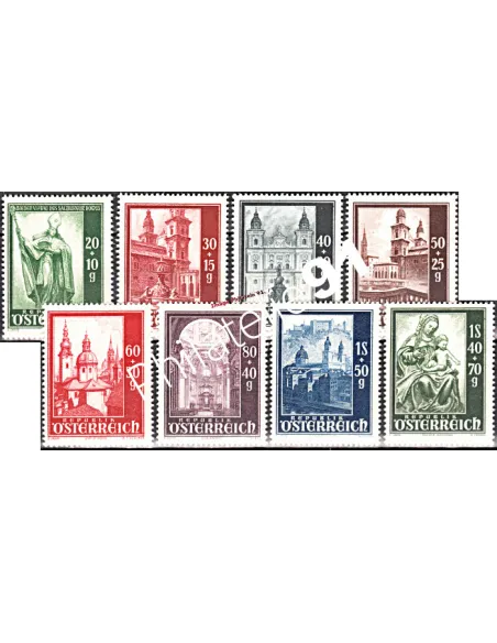 Timbres neufs d’Autriche n° 755 à 762 - Reconstruction de la Cathédrale de Salzbourg