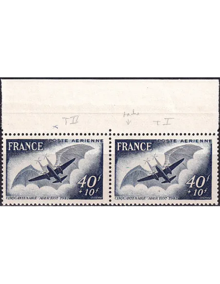 Variété sur une paire de timbres PA n° 23 et 23b neufs, timbres France