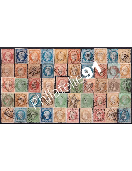 Lot de 50 oblitérations sur timbres Classiques, Timbres France
