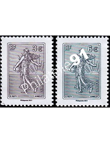 Paire de timbres n° 5532 et 5533, La Semeuse lignée, timbres de France