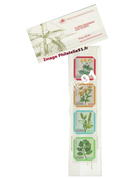 Timbres - carnet de timbres neufs n° 334 - ACORES -  Fleurs - moulin a vent