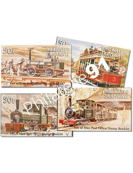 Ile de Man, Lot de 4 carnets, Trains, collection timbres Thématiques