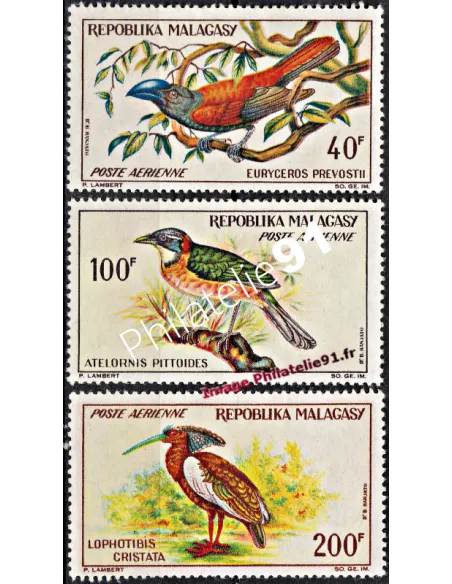 Timbres oiseaux 89 à 91de Madagascar