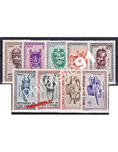 Cote d'Ivoire - Timbres neufs n° 181 à 189.  Thème : Masques.