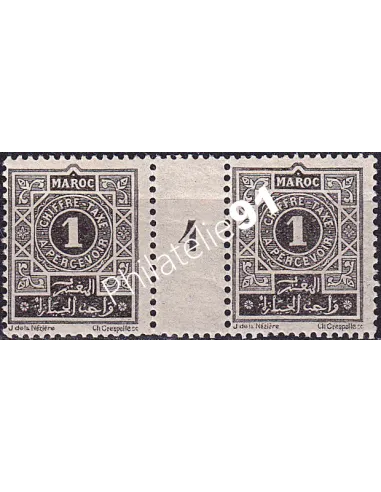 MAROC, Timbre-taxe n° 27 neuf, paire avec millésime 4, colonies