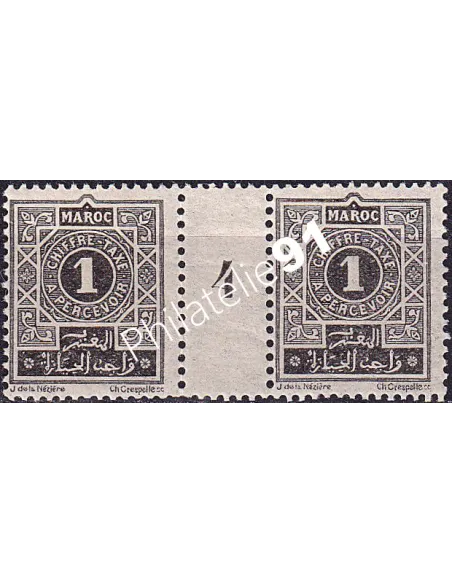 MAROC, Timbre-taxe n° 27 neuf, paire avec millésime 4, colonies