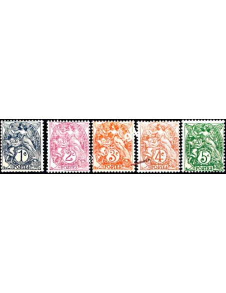 Timbres n° 107 à 111, type blanc, collection timbres France
