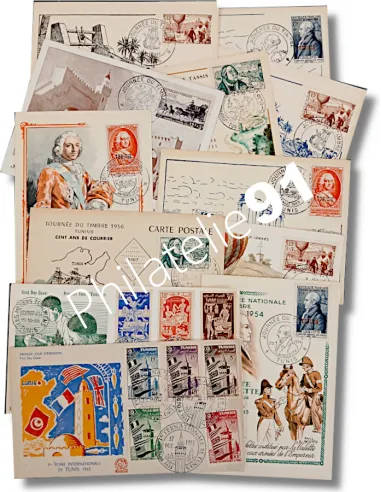 TUNISIE, Lot de documents oblitérés, collection timbres Thématiques