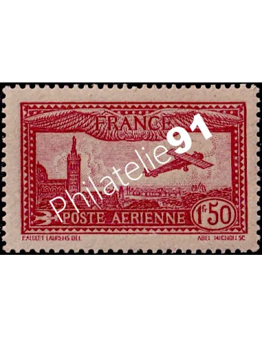 Timbre de France - Poste aérienne n° 5 - Avion survolant Marseille