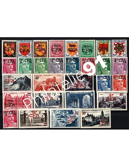 Timbres de la Réunion 281 à 306 de colonies Francaise