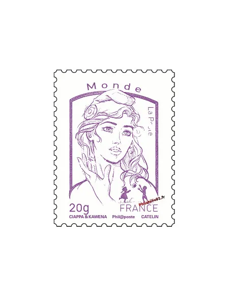 Timbre de France n° 4769 - Monde 20 g., violet - Marianne et la jeunesse. Type Marianne de Ciappa et Kawena