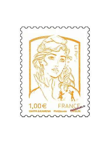 Timbre de France n° 4769 - 1 €, orange - Marianne et la jeunesse. Type Marianne de Ciappa et Kawena