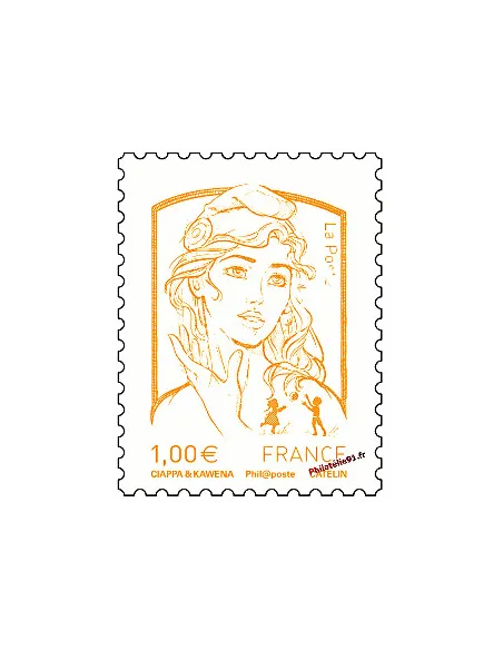 Timbre de France n° 4769 - 1 €, orange - Marianne et la jeunesse. Type Marianne de Ciappa et Kawena