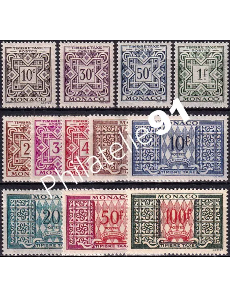 Monaco, timbres-taxe n° 29 à 39 neufs, collection timbres Monaco
