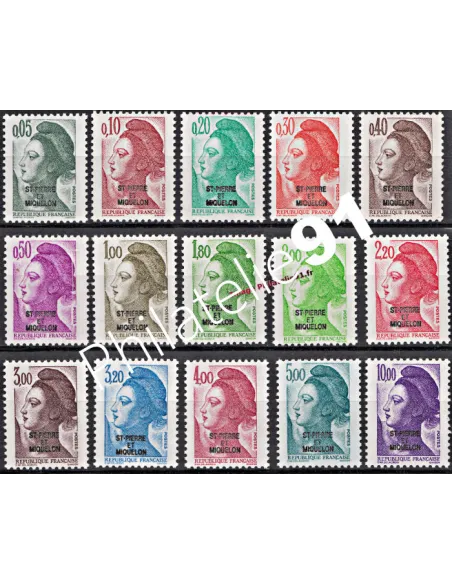 Timbres de ST PIERRE ET MIQUELON n° 455 à 469 - Mariannes de Gandon