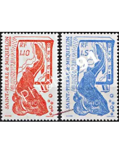 ST PIERRE ET MIQUELON n° 480 à 481, la pêche, timbres des Dom Tom