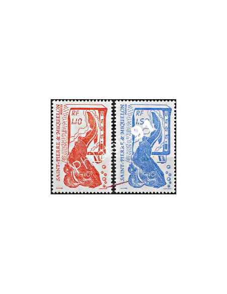 ST PIERRE ET MIQUELON n° 480 à 481, la pêche, timbres des Dom Tom