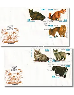 Cuba, 2 enveloppes 1er jour, chats, timbres thématiques