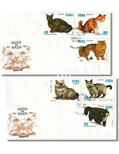 Cuba, 2 enveloppes 1er jour, chats, timbres thématiques