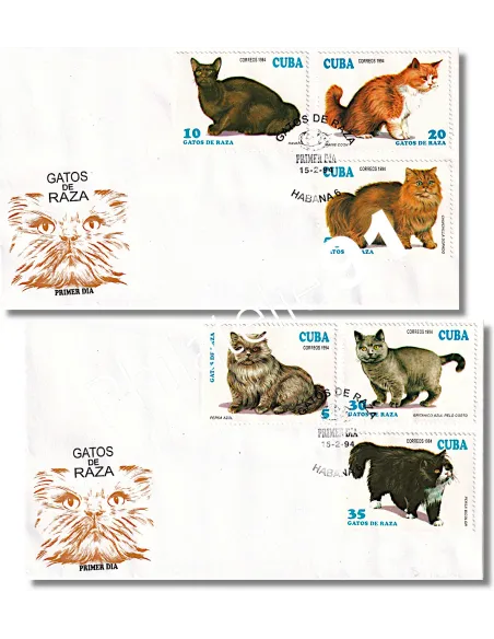Cuba, 2 enveloppes 1er jour, chats, timbres thématiques