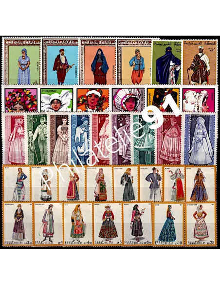 Timbres tous pays, Thème costumes, Lot de timbres tous pays