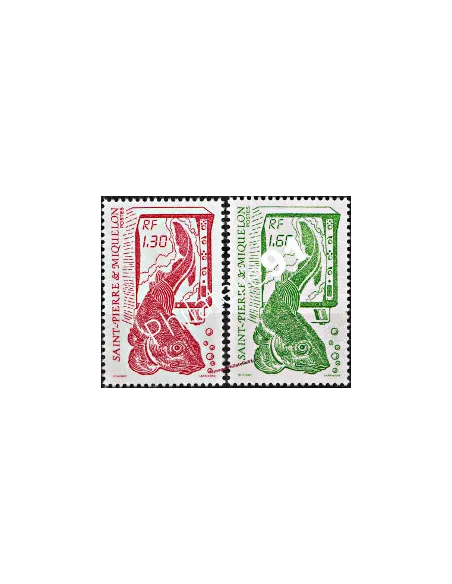 ST PIERRE ET MIQUELON n° 490 - 491, la pêche, Timbres des Dom-Tom