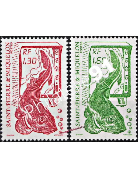 ST PIERRE ET MIQUELON n° 490 - 491, la pêche, Timbres des Dom-Tom
