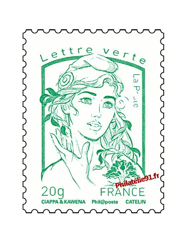 Timbre de France n° 4774 -  lettre verte 20 g, vert émeraude - Marianne et la jeunesse. Type Marianne de Ciappa et Kawena