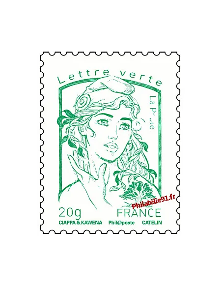 Timbre de France n° 4774 -  lettre verte 20 g, vert émeraude - Marianne et la jeunesse. Type Marianne de Ciappa et Kawena