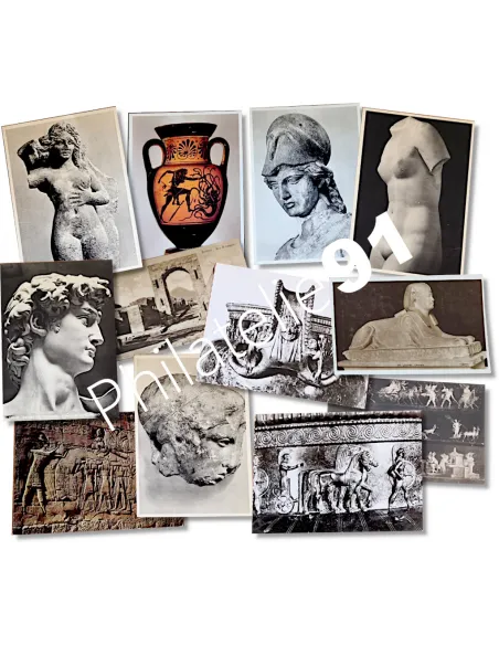 Lot de 12 cartes postales archéologie, timbres thématiques