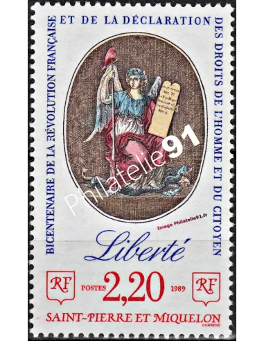 Timbre de ST PIERRE ET MIQUELON n° 499, La Liberté, Collection Dom-Tom