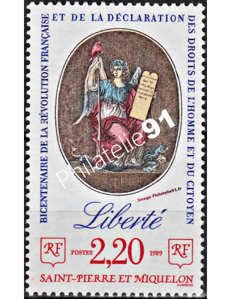 Timbre de ST PIERRE ET MIQUELON n° 499, La Liberté, Collection Dom-Tom