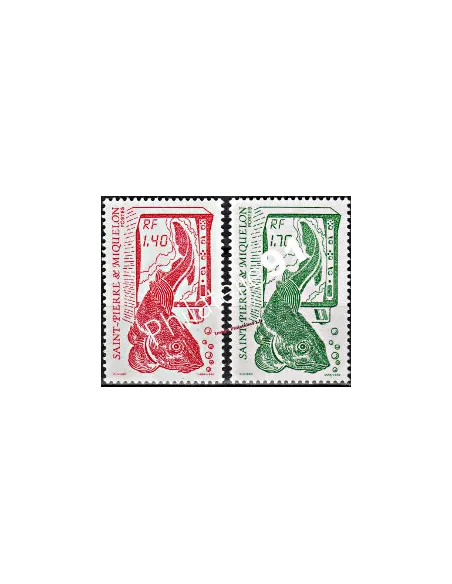 Timbres de ST PIERRE ET MIQUELON n°502-503, pêche, Collection Dom-Tom