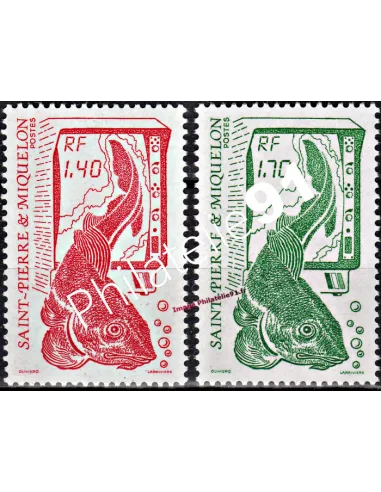 Timbres de ST PIERRE ET MIQUELON n°502-503, pêche, Collection Dom-Tom