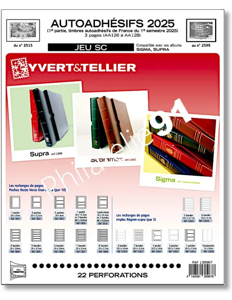 Jeu Yvert et Tellier France adhésifs SC 2025, matériel philatélique