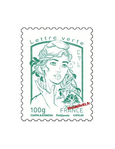 Timbre de France n° 4776 -  lettre verte 100 g, vert foncé- Marianne et la jeunesse. Type Marianne de Ciappa et Kawena