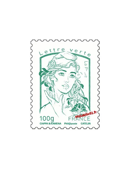Timbre de France n° 4776 -  lettre verte 100 g, vert foncé- Marianne et la jeunesse. Type Marianne de Ciappa et Kawena