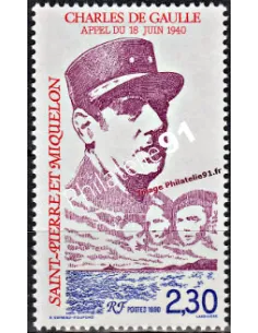 Timbre de ST PIERRE ET MIQUELON n° 521, de Gaulle, Collection Dom-Tom